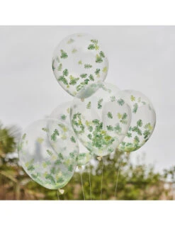 5 Ballons Confettis Jungle Feuilles Palmiers
