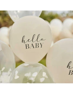 5 Ballons Hello Baby Beige Confettis Nuages -Déco Festive Soldes 5 ballons hello baby beige confettis nuages 2