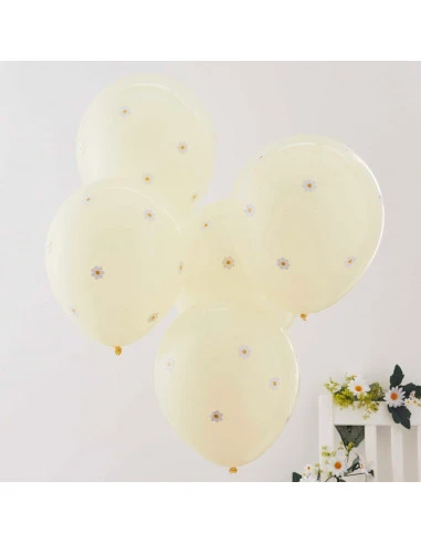 5 Ballons Jaunes Pastel Avec Marguerites 1 5 Ballons Jaunes Pastel Avec Marguerites