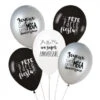 5 Ballons "Joyeux Anniversaire", Blanc, Noir, Argent