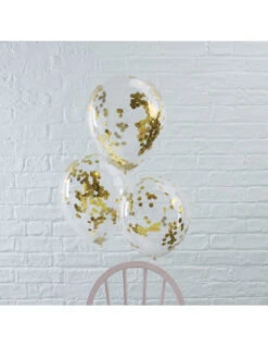 5 Ballons Transparents Confettis Dorés à L'intérieur