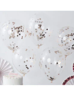 5 Ballons Transparents Avec Confettis Rose Gold à L'intérieur