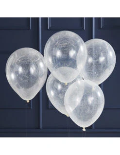 5 Ballons Transparents Avec Fils D'Ange Argent