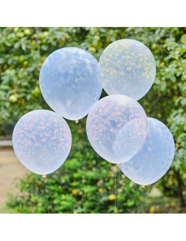 5 Ballons Transparents Avec Fleurs Pastels 2 5 Ballons Transparents Avec Fleurs Pastels – Image 2