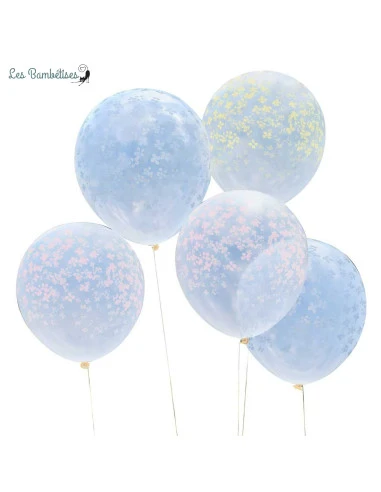 5 Ballons Transparents Avec Fleurs Pastels 1 5 Ballons Transparents Avec Fleurs Pastels