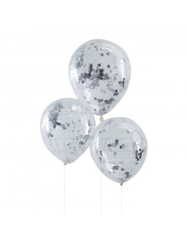 5 Ballons Transparents Confettis Argent à L'intérieur 2 5 Ballons Transparents Confettis Argent à L'intérieur – Image 2