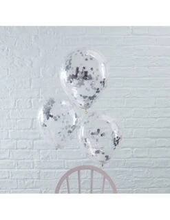 5 Ballons Transparents Confettis Argent à L'intérieur