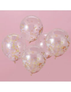 5 Ballons Transparents Confettis Etoiles Pastels