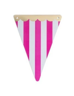 5 Fanions Triangles Rayures Fuchsias Blanches Bordure Dorée