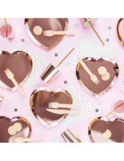 6 Assiettes Coeurs En Carton Rose Gold -Déco Festive Soldes 6 assiettes coeurs en carton rose gold 2