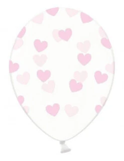 6 Ballons Transparents Imprimés Coeurs Rose Pastel