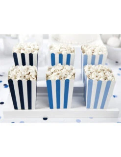 6 Boites à Popcorn Rayures Bleues Assorties -Déco Festive Soldes 6 boites a popcorn rayures bleues assorties 2