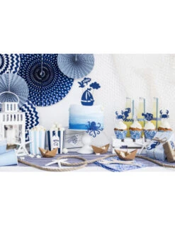 6 Boites à Popcorn Rayures Bleues Assorties -Déco Festive Soldes 6 boites a popcorn rayures bleues assorties 4