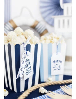 6 Boites à Popcorn Rayures Bleues Assorties -Déco Festive Soldes 6 boites a popcorn rayures bleues assorties 5