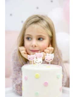 6 Bougies Chat Rose, Ivoire Touche Dorée -Déco Festive Soldes 6 bougies chat rose ivoire touche doree 2