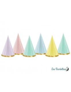 6 Chapeaux Pointus Pastels Bordure Dorée -Déco Festive Soldes 6 chapeaux pointus pastels bordure doree 2