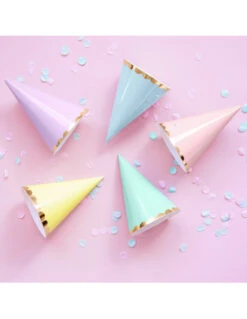 6 Chapeaux Pointus Pastels Bordure Dorée