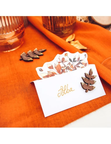 6 Confettis En Bois Feuilles Marrons & Paillettes 2 6 Confettis En Bois Feuilles Marrons & Paillettes – Image 2