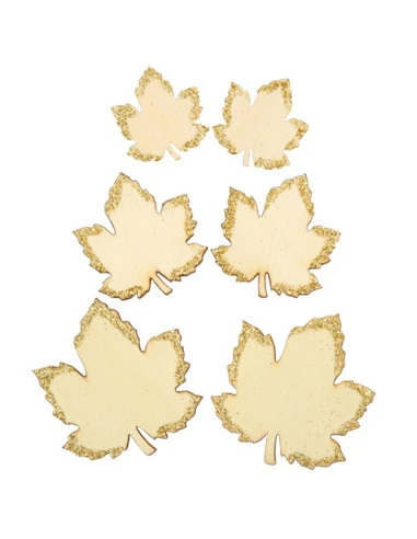 6 Confettis Feuilles D'Erable En Bois & Paillettes 1 6 Confettis Feuilles D'Erable En Bois & Paillettes