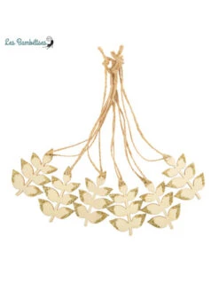 6 Etiquettes Feuilles En Bois Clair & Paillettes