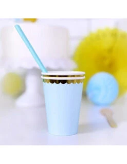 6 Gobelets Bleu Pastel Bordure Dorée