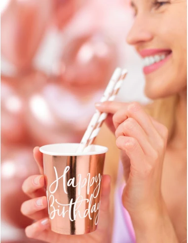 6 Gobelets Carton Rose Gold Happy Birthday 2 6 Gobelets Carton Rose Gold Happy Birthday – Image 2