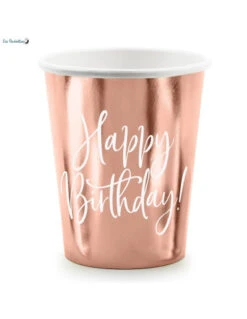 6 Gobelets Carton Rose Gold Happy Birthday