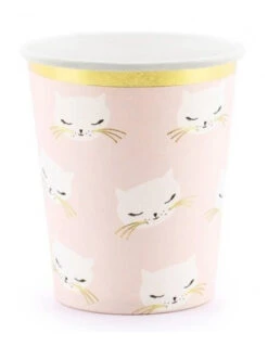 6 Gobelets Chat Rose Et Or