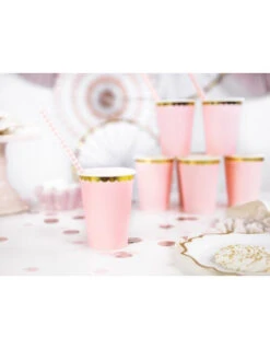 6 Gobelets Rose Pastel Bordure Dorée -Déco Festive Soldes 6 gobelets rose pastel bordure doree 2