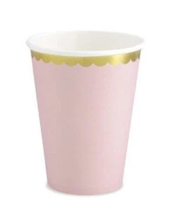 6 Gobelets Rose Pastel Bordure Dorée