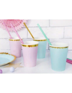 6 Gobelets Rose Pastel Bordure Dorée -Déco Festive Soldes 6 gobelets rose pastel bordure doree 3