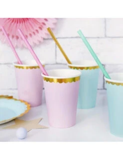 6 Gobelets Rose Pastel Bordure Dorée -Déco Festive Soldes 6 gobelets rose pastel bordure doree 4