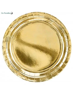 6 Grandes Assiettes Dorées Brillantes 23 Cms