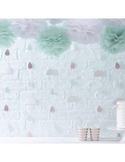 6 Guirlandes Nuages Blancs Gouttes Rose Gold Et Blanches