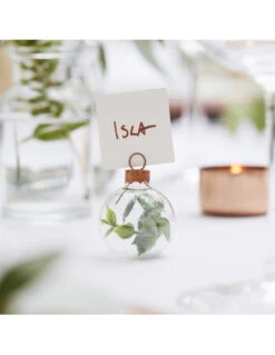 6 Marque Places Petite Boule Verre Et Eucalyptus