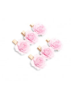 6 Mini Pinces Bois Avec Roses Rose Pastel