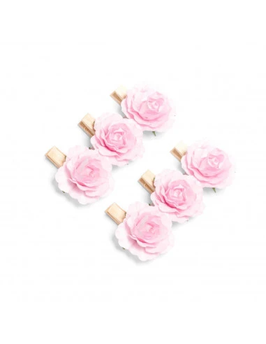 6 Mini Pinces Bois Avec Roses Rose Pastel 1 6 Mini Pinces Bois Avec Roses Rose Pastel