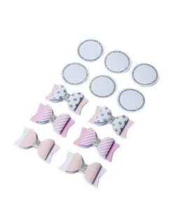 6 Noeuds Papillons Adhésifs Blancs, Rose Pastel Touche Argent