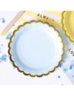 6 Petites Assiettes Bleu Pastel Bordure Dorée 18 Cms -Déco Festive Soldes 6 petites assiettes bleu pastel bordure doree 18 cms 2