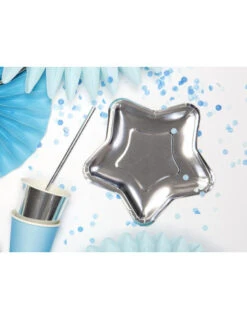 6 Petites Assiettes Etoiles Argent En Carton -Déco Festive Soldes 6 petites assiettes etoiles argent en carton 2
