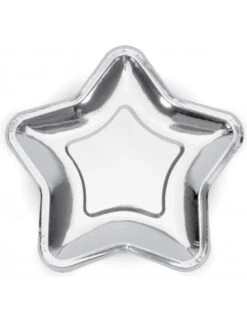6 Petites Assiettes Etoiles Argent En Carton