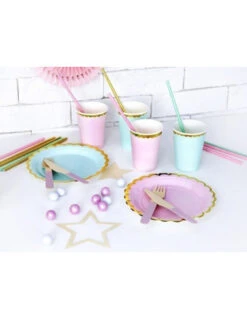 6 Petites Assiettes Vert Pastel Bordure Dorée 18cms -Déco Festive Soldes 6 petites assiettes vert pastel bordure doree 18cms 2