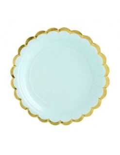 6 Petites Assiettes Vert Pastel Bordure Dorée 18cms