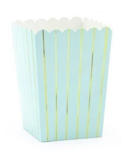 6 Petites Boites Popcorn Bleu Ciel Rayures Or
