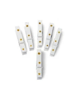 6 Petites Pinces Bois Blanc Pois Dorés