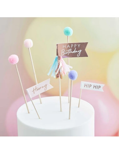 7 Cake Toppers Anniversaire & Pompons 2 7 Cake Toppers Anniversaire & Pompons – Image 2