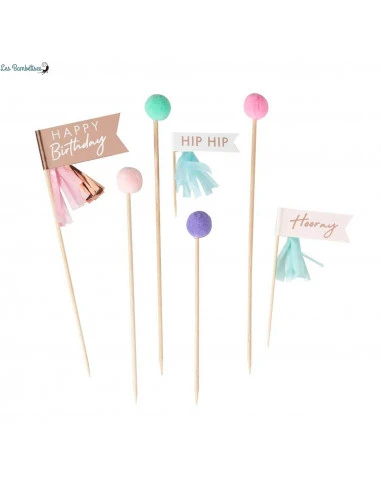 7 Cake Toppers Anniversaire & Pompons 1 7 Cake Toppers Anniversaire & Pompons