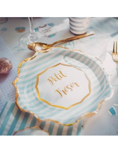 8 Assiettes Bleu Blanc Petit Trésor Garçon 2 8 Assiettes Bleu Blanc Petit Trésor Garçon – Image 2