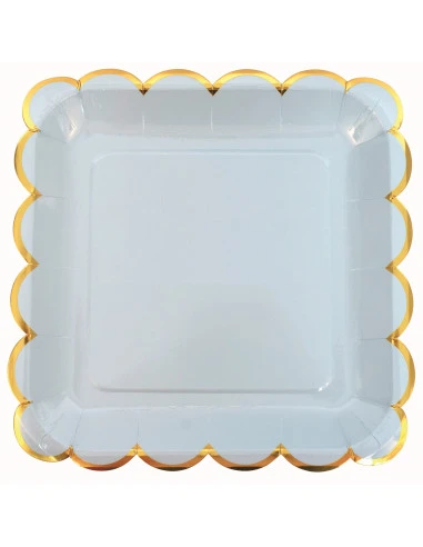 8 Assiettes Carrées Bleues Et Or 22.5Cms 1 8 Assiettes Carrées Bleues Et Or 22.5Cms