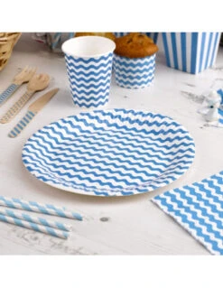 8 Assiettes Fond Blanc Vague Bleu Turquoise